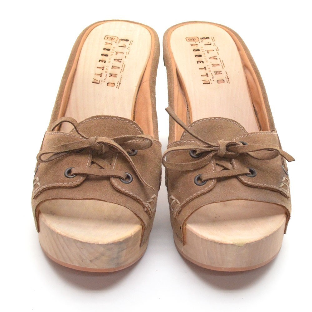 Silvano Sassetti Brown Suede Wooden Slides Sandals 39 - Picture 3 of 7